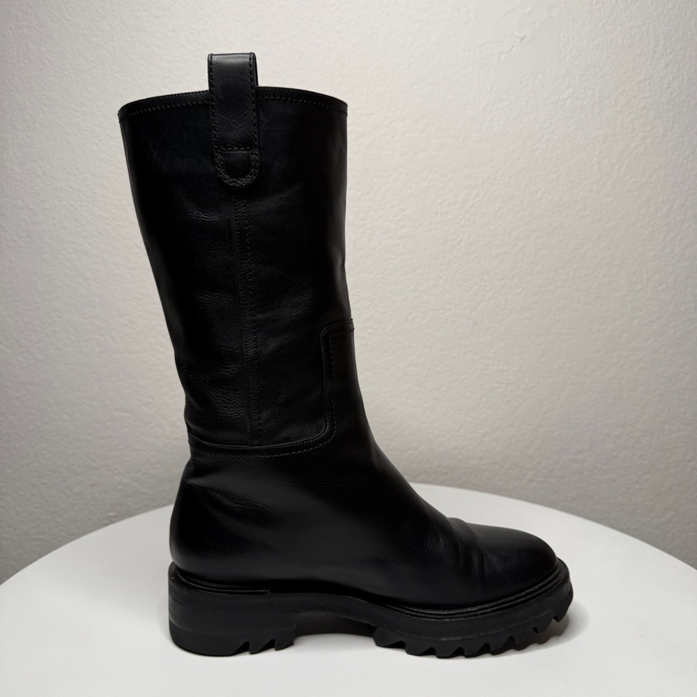 Tamara Mellon Easy Rider Black Leather Mid Calf Pull On Boots Size 6 - Picture 6 of 9